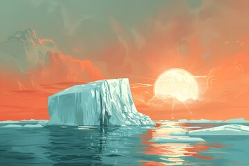 Zachód słońca nad lodowcem w arktycznym krajobrazie