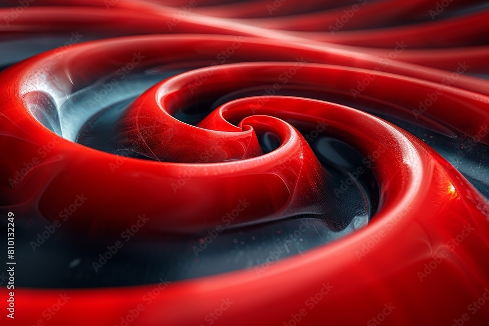 Poster close-up of a red swirling abstract vortex with intricate details and a contrasting play of light an