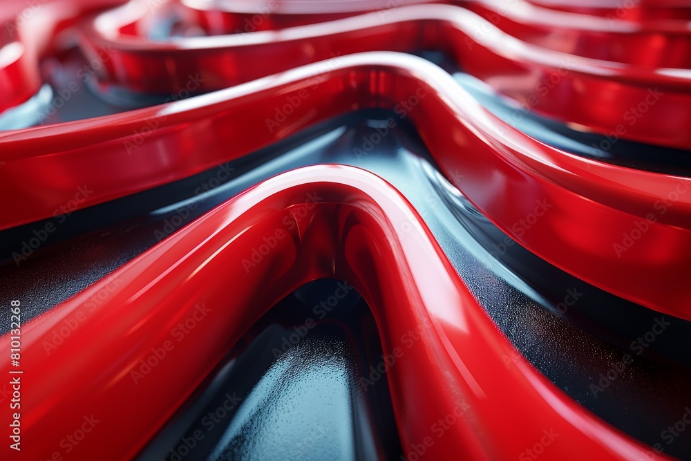 Poster the image showcases glossy red undulating waves and curves with highlights and shadows conveying a s