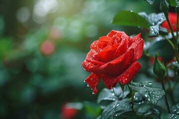 Poranna rosa na czerwonej róży