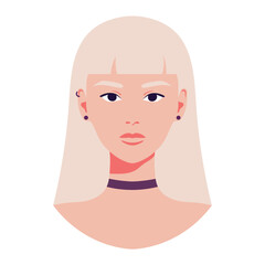 Portrait of a beautiful blond woman with piercing and choker. Avatar for social media. Vector illustration