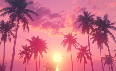 Vintage sunset with palm trees