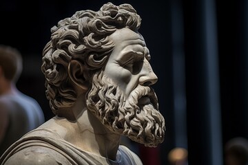 Detailed sculpture of a bearded man with intricate facial features