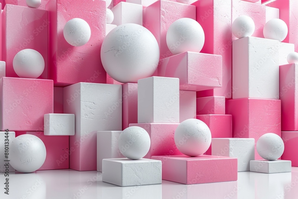 Poster a stunning array of white and pink geometric 3d shapes creates a clean, artistic composition against