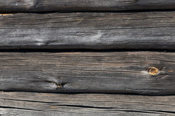 natural wooden background. wall made of old logs, place for an inscription