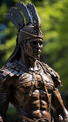 Detailed bronze statue of a warrior in traditional attire