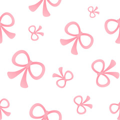 Vector Pink cute coquette bow pattern seamless for textile, fabric, wallpaper, wrapping on white background