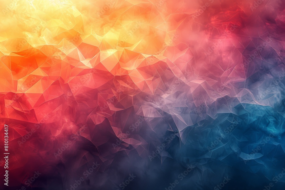 Poster contrasting cool to warm tones define this polygonal abstract with a fiery to tranquil transition