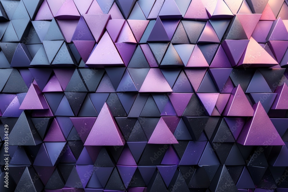 Poster a visually intriguing image featuring a wall of triangular shapes in a gradient of purple hues on a 