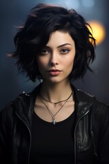 Fototapeta premium Mysterious woman with dark hair and intense gaze