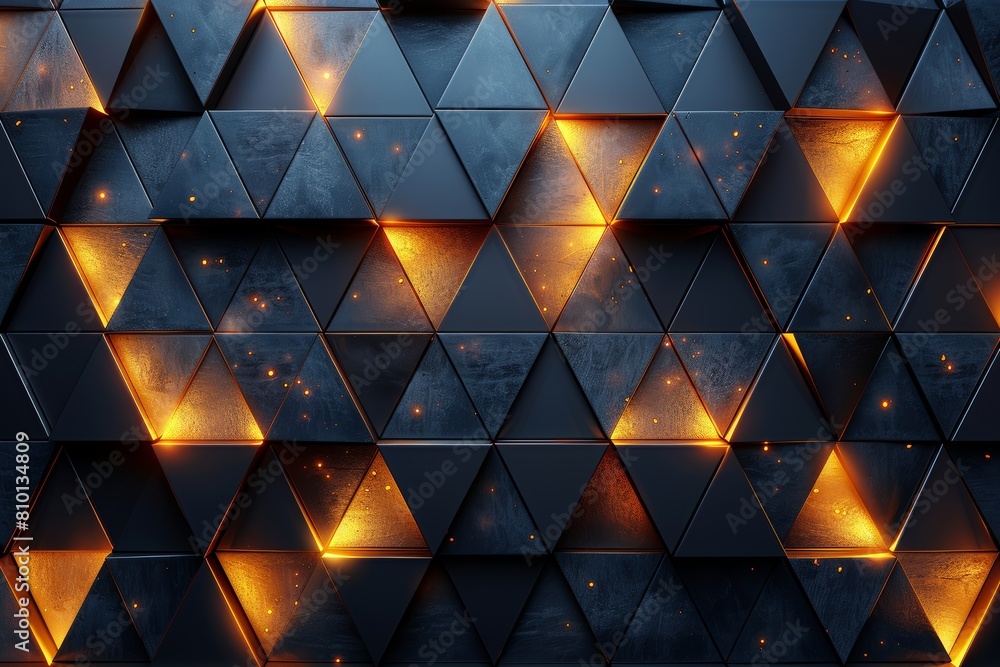 Poster a captivating image highlighting a geometric pattern with triangles that are selectively illuminated