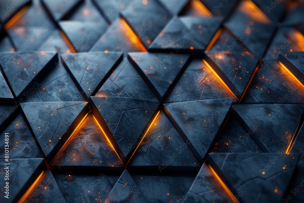 Poster detailed image of a blue-lit geometric triangular pattern with a strong focus on texture and light