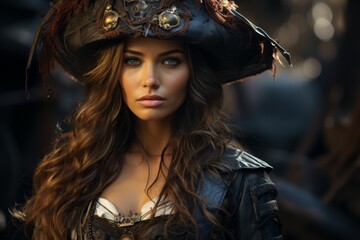 Mysterious pirate woman with intense gaze
