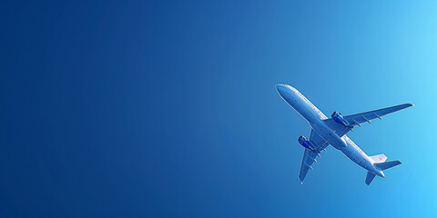 A blue airplane is flying in the sky