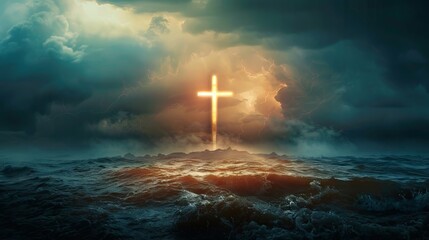 Obraz premium Abstract concept illustrating Christian faith as a beacon of hope in a world filled with despair