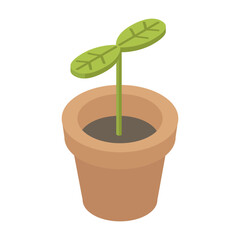 Sprout in clay pot - hand drawn isometric vector illustration.