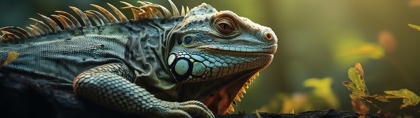 close-up of colorful iguana in nature