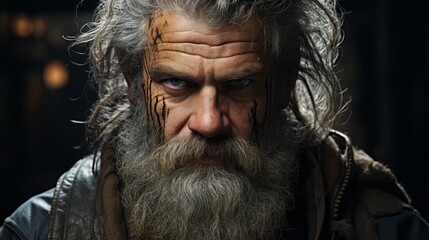 Fototapeta premium Rugged bearded man with intense expression