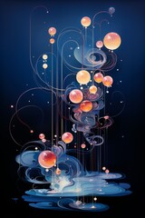 Vibrant abstract cosmic landscape with glowing spheres