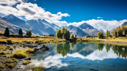 Serene mountain landscape with reflection in lake