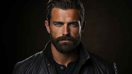 Fototapeta premium Handsome man with beard wearing leather jacket
