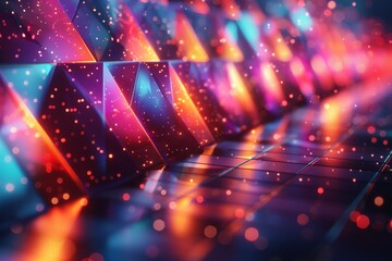 Stunning image of triangular prisms forming a dynamic and colorful pathway leading to an unknown digital destination