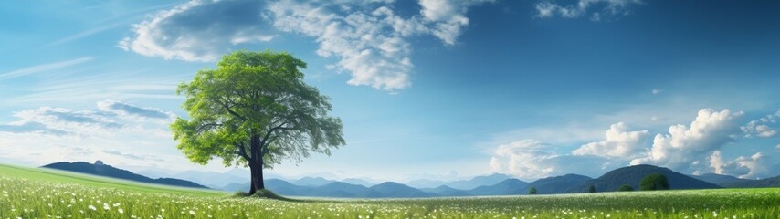 Fototapeta premium Scenic landscape with lone tree in field