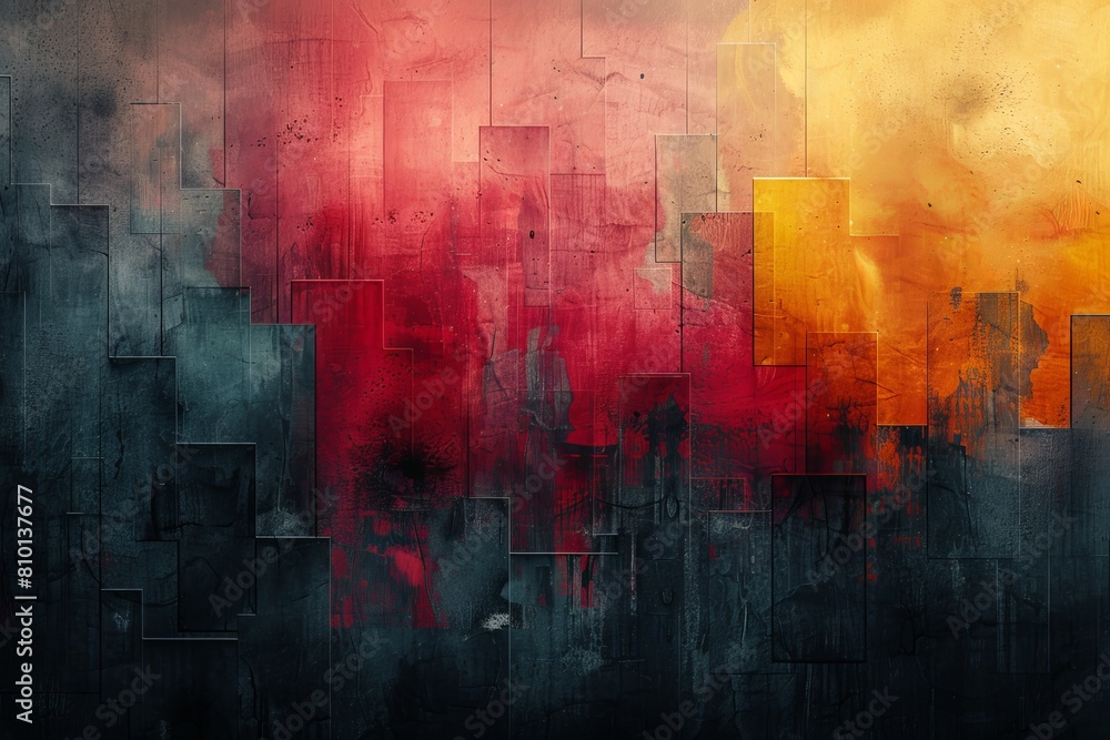 Poster this artwork displays a geometric abstraction with a dynamic clash of red and gold textures