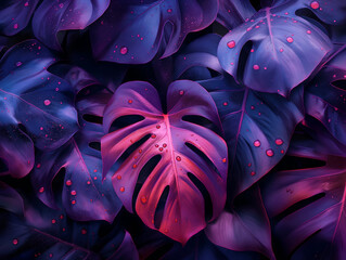 A close up of a purple leaf with drops of water on it