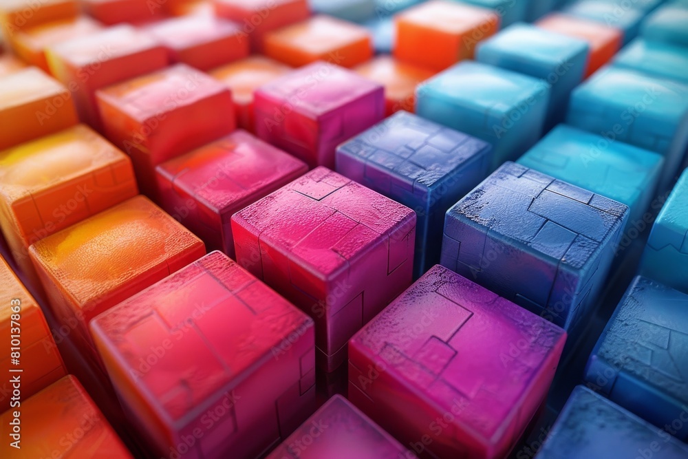 Poster striking image of layered colorful cubes providing a unique perspective and creating a sense of dept