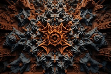 intricate wooden carving with ornate floral patterns