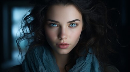 Fototapeta premium Mysterious woman with intense blue eyes