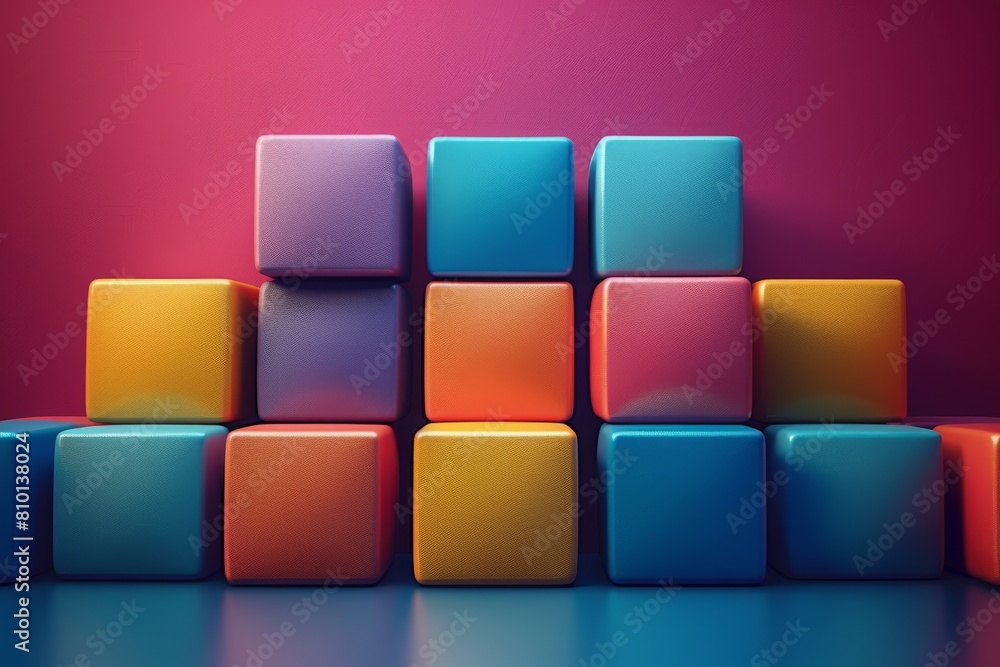 Poster colorful 3d cubes perfectly stacked on a gradient background give a feeling of order and digital spa