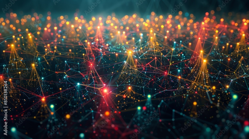 Poster a colorful, abstract image of many points of light. the image is full of bright colors and has a sen