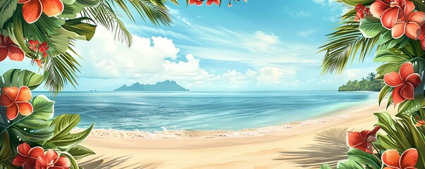 Beach party invitation clipart with tropical motifs