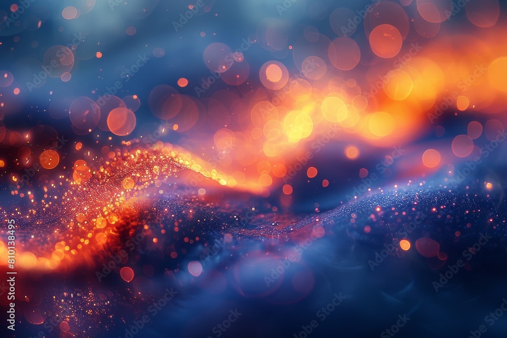Poster an abstract representation of undulating waves of light creating an illusion of a fiery landscape in