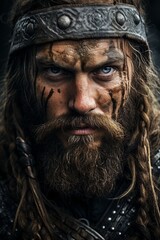 Rugged viking warrior with piercing blue eyes