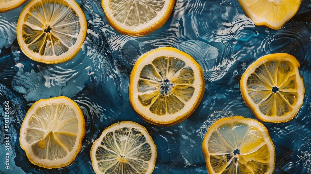 Poster bohemian layout pattern of floating lemon slices in a boho-chic arrangement