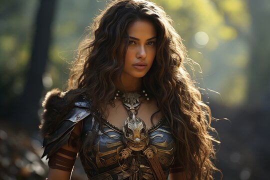 Powerful female warrior in fantasy armor