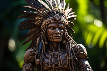 Obraz premium Detailed wooden statue of indigenous tribal leader