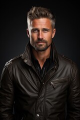 Obraz premium Rugged and handsome man in leather jacket