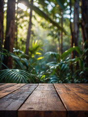 Wilderness Elegance, Blurred Jungle Setting Behind Wooden Table