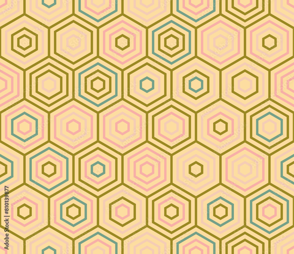 Poster abstract vector background featuring a seamless pattern of stacked hexagons in multiple tones. ideal