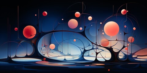 Surreal abstract landscape with glowing spheres