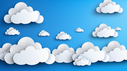   A clear blue sky dotted with white clouds, displaying a few drifting above