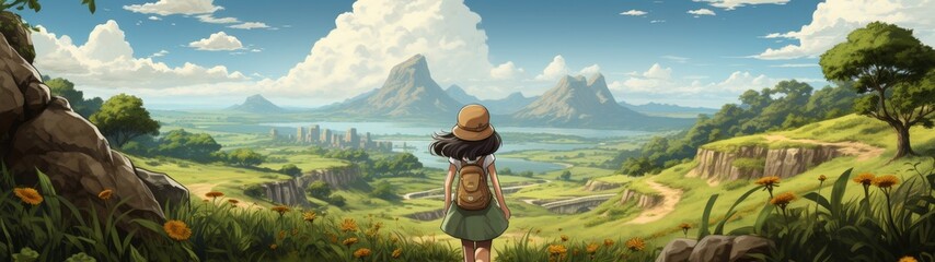 Obraz premium Adventurous hiker exploring scenic mountain landscape