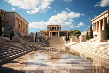 Magnificent ancient greek architecture with blue sky and clouds