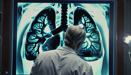 An experienced doctor looks at a lung scan. World Lung Cancer Day. the surgeon looks at the picture