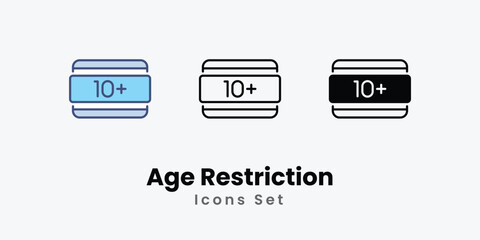 Age Restriction Icons set thin line and glyph vector icon illustration