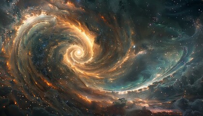 Cosmic swirl of stars and nebulae - Vivid digital artwork depicting a swirling cosmic scene of stars and nebulae in galactic space